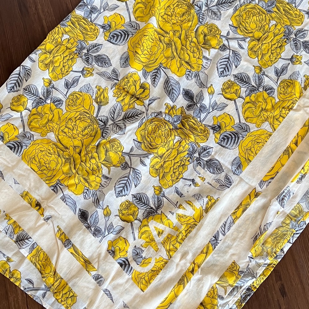 Ganni Organic Cotton Floral Flower Print Pattern Egret Yellow scarf/swim coverup